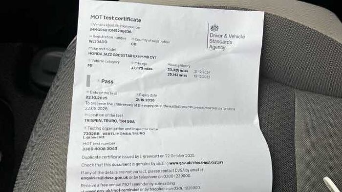 Honda Jazz 1.5 i-MMD Hybrid Crosstar EX 5dr eCVT Hybrid Hatchback 